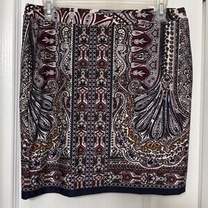Sky woman short lined skirt paisley multicolor burgundy navy blue size L
